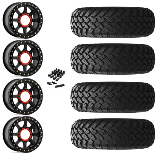 14" KMC Addict 2 KS234 Beadlock Black UTV Rims & 30" EFX MotoHammer Tires 8 Ply Mounted
