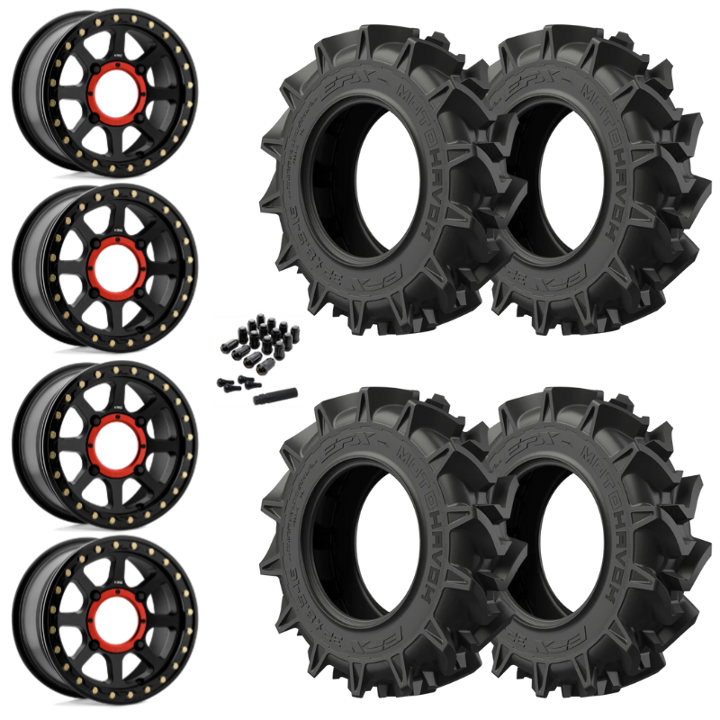 14" KMC Addict 2 KS234 Beadlock Black UTV Rims & 31" EFX MotoHavok Tires 6 Ply Mounted