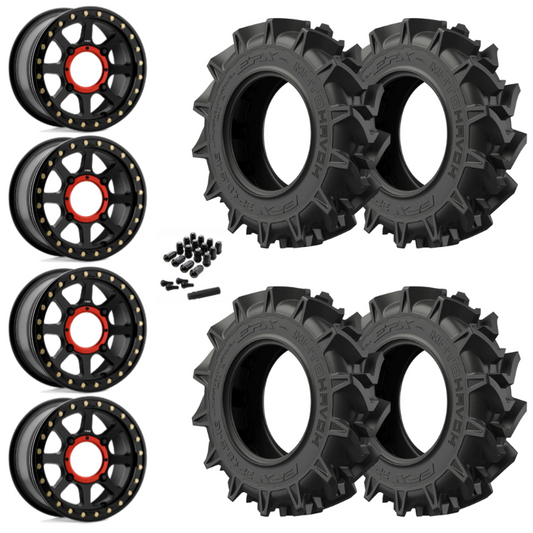 14" KMC Addict 2 KS234 Beadlock Black UTV Rims & 31" EFX MotoHavok Tires 6 Ply Mounted