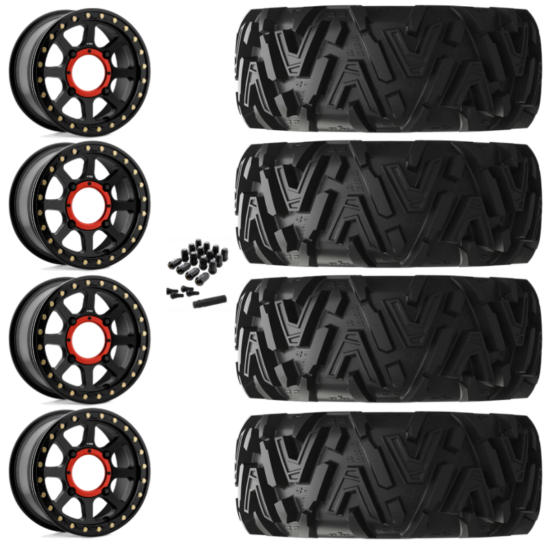 14" KMC Addict 2 KS234 Beadlock Black UTV Rims & 26" EFX MotoMTC Tires 6 Ply Mounted