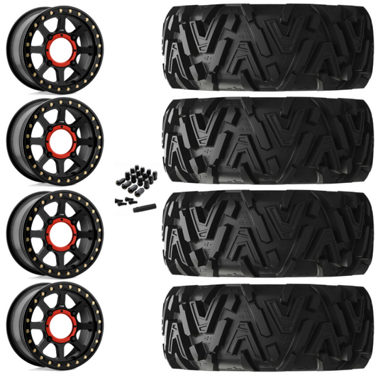 14" KMC Addict 2 KS234 Beadlock Black UTV Rims & 26" EFX MotoMTC Tires 6 Ply Mounted
