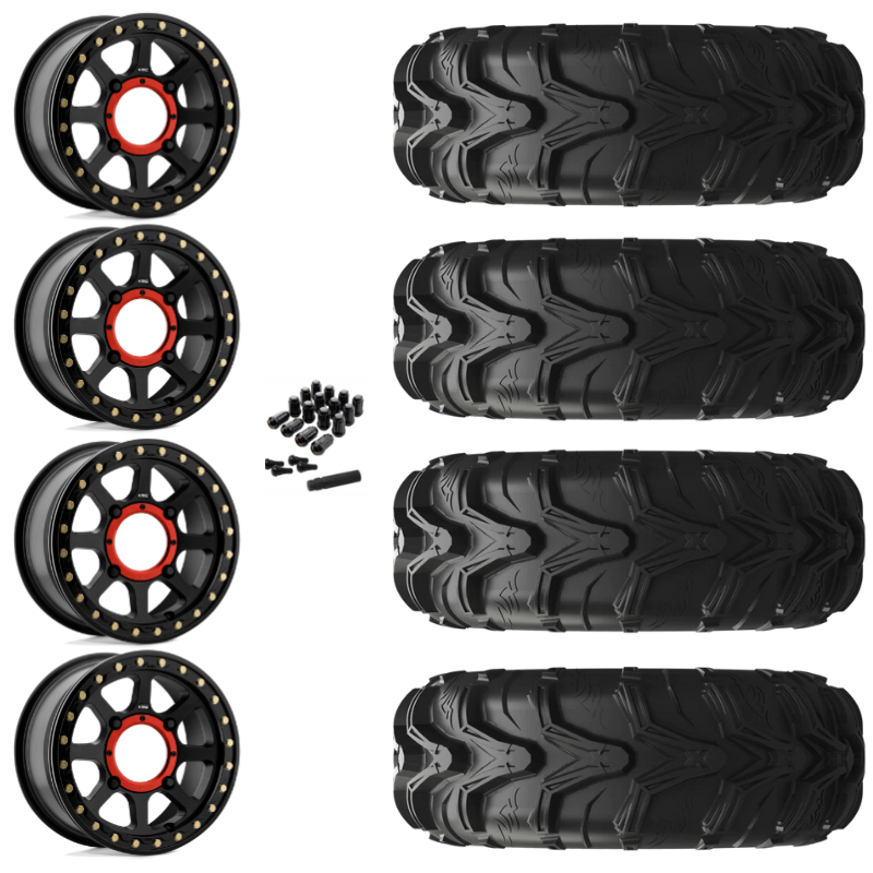 14" KMC Addict 2 KS234 Beadlock Black UTV Rims & 27" EFX MotoMax Tires 6 Ply Mounted