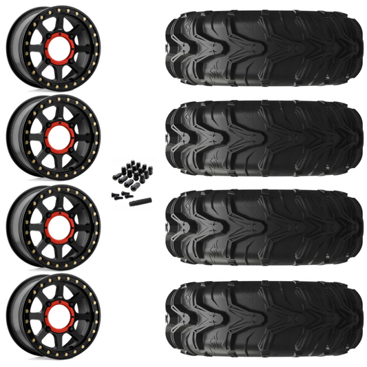 14" KMC Addict 2 KS234 Beadlock Black UTV Rims & 27" EFX MotoMax Tires 6 Ply Mounted