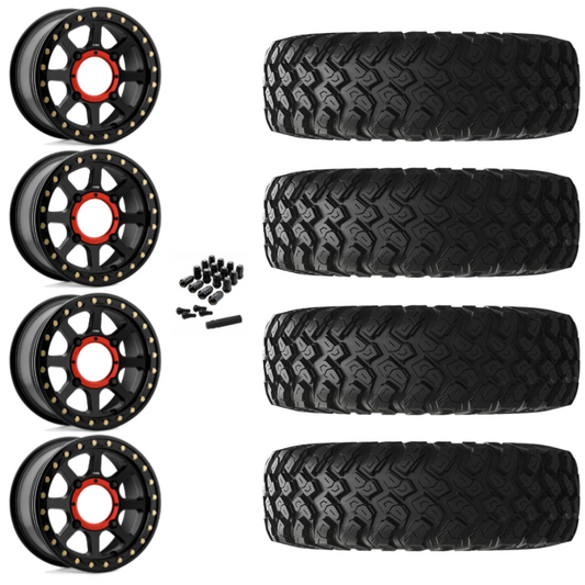 15" KMC Addict 2 KS234 Beadlock Black UTV Rims & 28" EFX MotoRally Tires 8 Ply Mounted