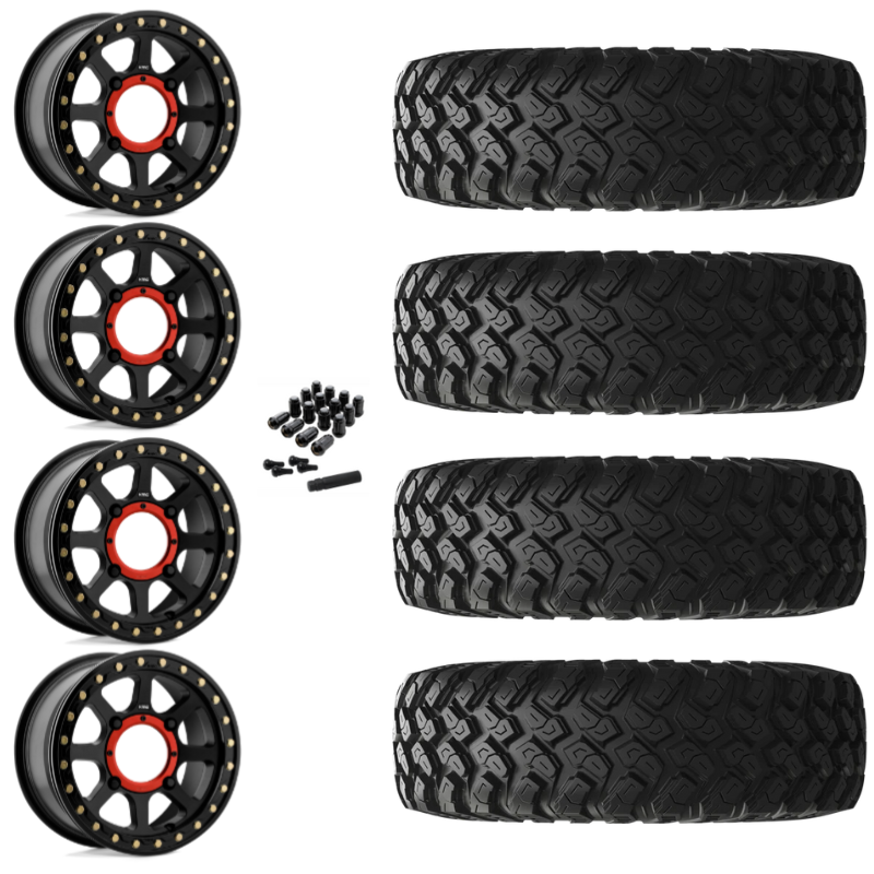 14" KMC Addict 2 KS234 Beadlock Black UTV Rims & 30" EFX MotoRally Tires 8 Ply Mounted