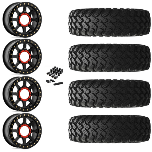 14" KMC Addict 2 KS234 Beadlock Black UTV Rims & 30" EFX MotoRally Tires 8 Ply Mounted