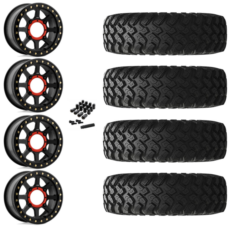 14" KMC Addict 2 KS234 Beadlock Black UTV Rims & 32" EFX MotoRally Tires 8 Ply Mounted