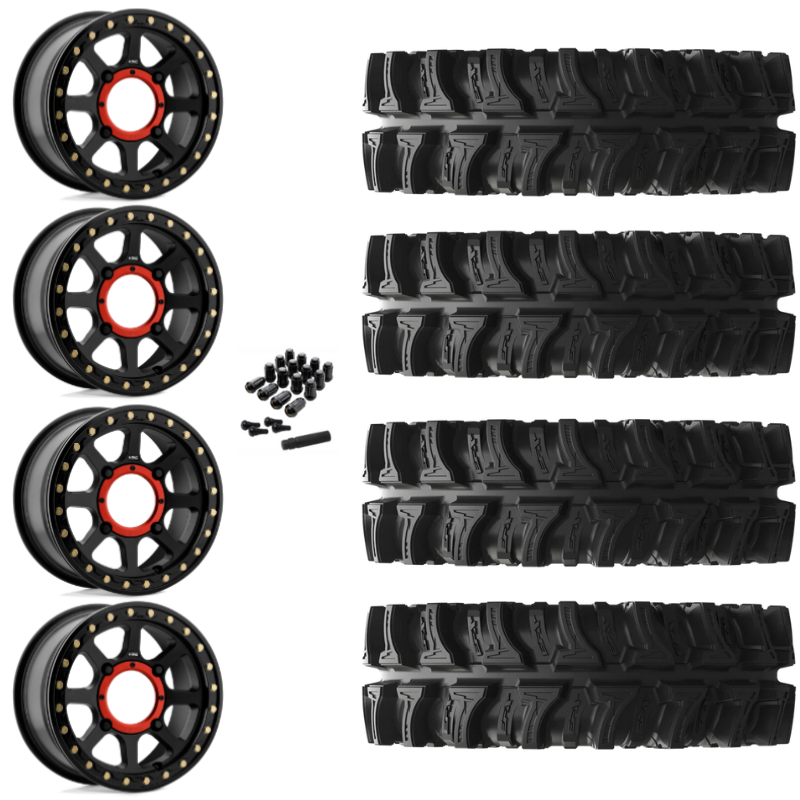 14" KMC Addict 2 KS234 Beadlock Black UTV Rims & 28" EFX MotoSlayer Tires 6 Ply Mounted