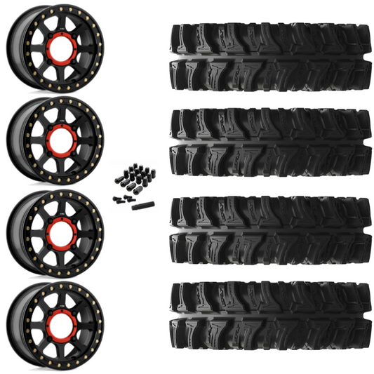 14" KMC Addict 2 KS234 Beadlock Black UTV Rims & 28" EFX MotoSlayer Tires 6 Ply Mounted