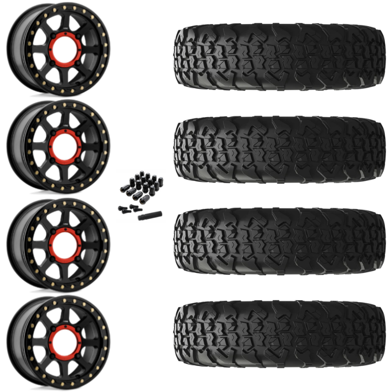 15" KMC Addict 2 KS234 Beadlock Black UTV Rims & 33" EFX MotoVator R/T Tires 8 Ply Mounted