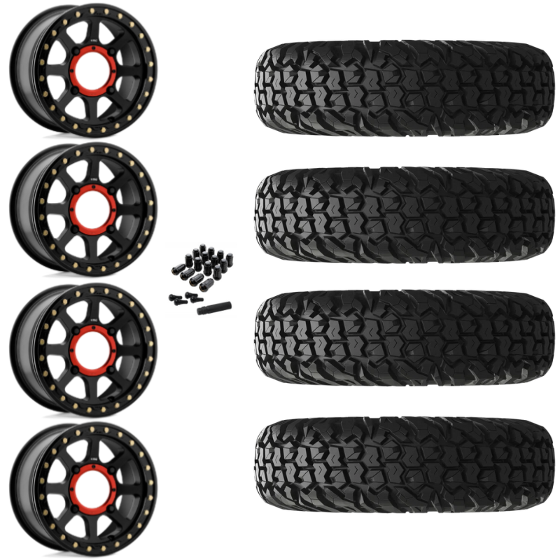 14" KMC Addict 2 KS234 Beadlock Black UTV Rims & 32" EFX MotoVator Tires 8 Ply Mounted