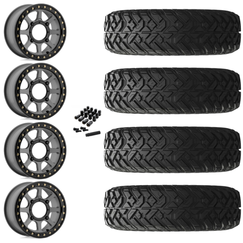 14" KMC Addict 2 KS234 Beadlock Gray UTV Rims & 32" EFX Gripper R/T-K Tires 10 Ply Mounted