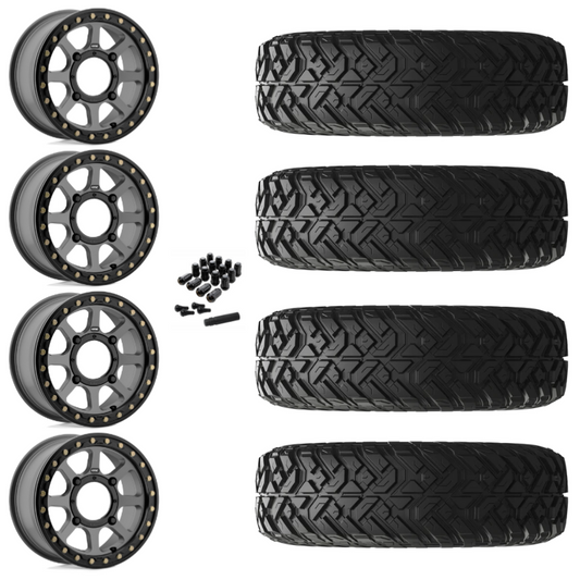 14" KMC Addict 2 KS234 Beadlock Gray UTV Rims & 28" EFX Gripper R/T Tires 10 Ply Mounted