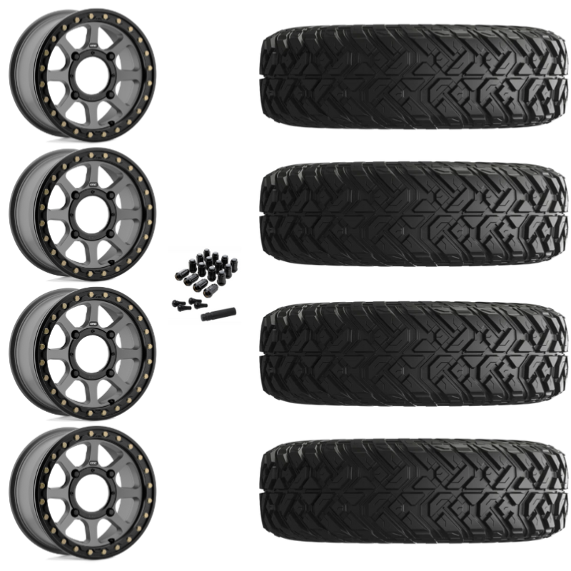 14" KMC Addict 2 KS234 Beadlock Gray UTV Rims & 32"EFX Gripper Standard Tires 8 Ply Mounted
