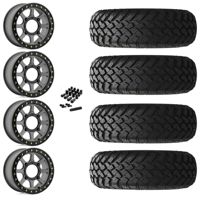 14" KMC Addict 2 KS234 Beadlock Gray UTV Rims & 30" EFX MotoHammer Tires 8 Ply Mounted