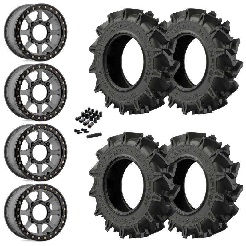 14" KMC Addict 2 KS234 Beadlock Gray UTV Rims & 31" EFX MotoHavok Tires 6 Ply Mounted
