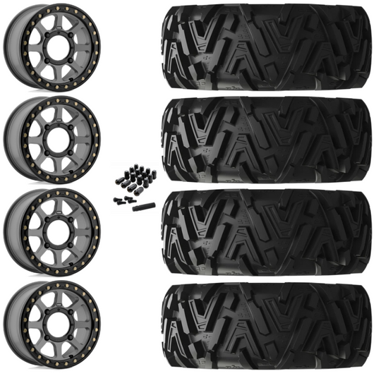 14" KMC Addict 2 KS234 Beadlock Gray UTV Rims & 26" EFX MotoMTC Tires 6 Ply Mounted