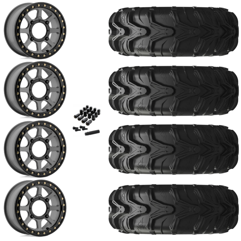 14" KMC Addict 2 KS234 Beadlock Gray UTV Rims & 27" EFX MotoMax Tires 6 Ply Mounted