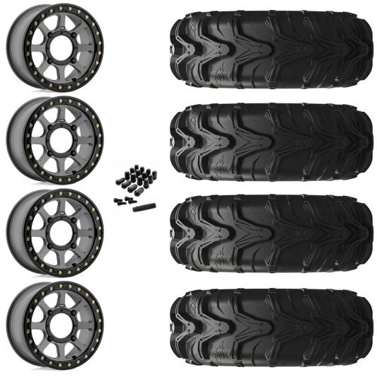 14" KMC Addict 2 KS234 Beadlock Gray UTV Rims & 27" EFX MotoMax Tires 6 Ply Mounted