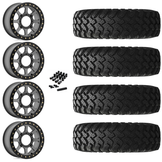 14" KMC Addict 2 KS234 Beadlock Gray UTV Rims & 30" EFX MotoRally Tires 8 Ply Mounted