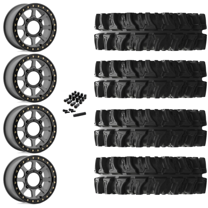 14" KMC Addict 2 KS234 Beadlock Gray UTV Rims & 28" EFX MotoSlayer Tires 6 Ply Mounted
