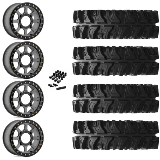 14" KMC Addict 2 KS234 Beadlock Gray UTV Rims & 28" EFX MotoSlayer Tires 6 Ply Mounted