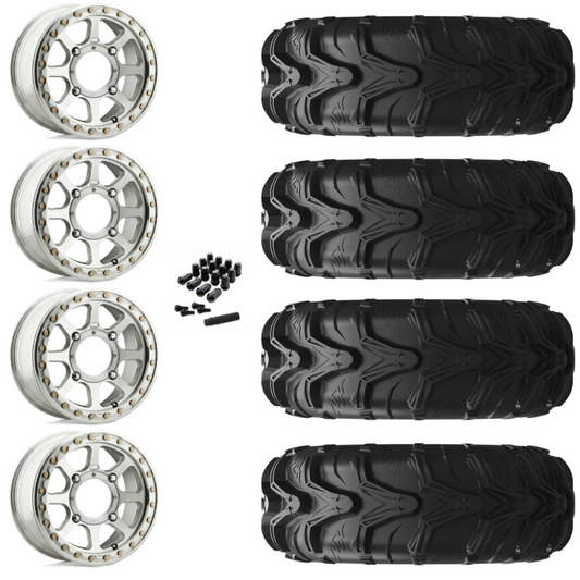 14" KMC Addict 2 KS234 Beadlock Machined UTV Rims & 27" EFX MotoMax Tires 6 Ply Mounted