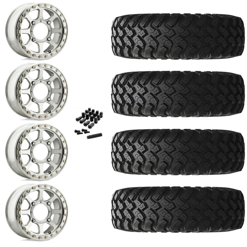 15" KMC Addict 2 KS234 Beadlock Machined UTV Rims & 28" EFX MotoRally Tires 8 Ply Mounted