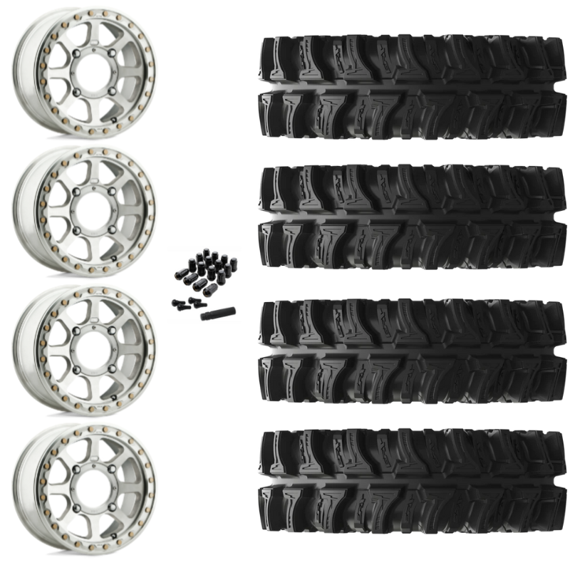 14" KMC Addict 2 KS234 Beadlock Machined UTV Rims & 28" EFX MotoSlayer Tires 6 Ply Mounted