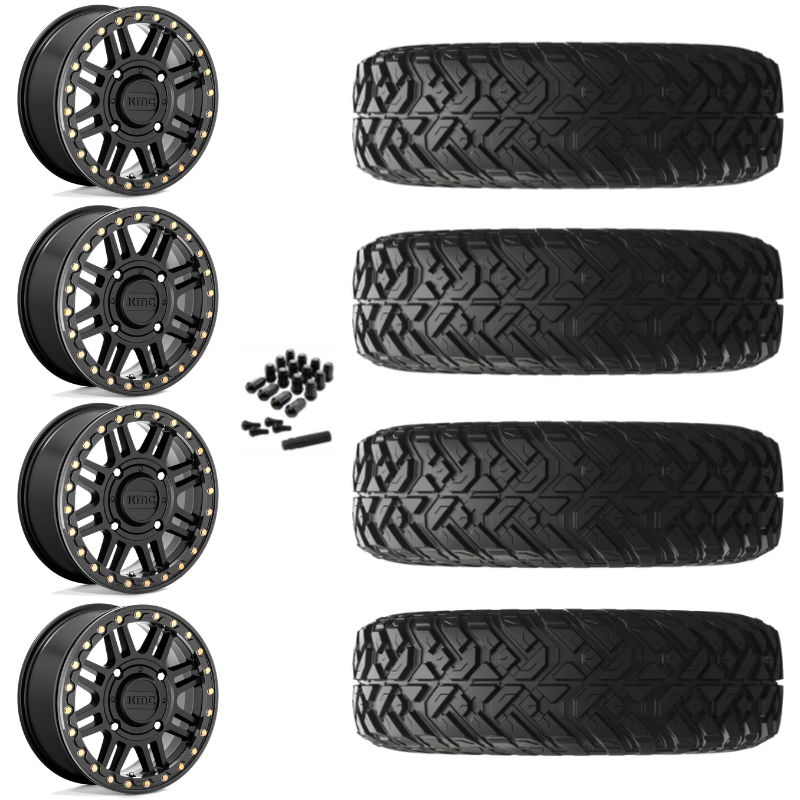 15" KMC Cage KS250 Beadlock Black UTV Rims & 33" EFX Gripper R/T Tires 10 Ply Mounted