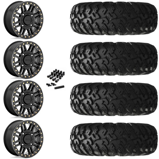 15" KMC Cage KS250 Beadlock Black UTV Rims & 28" EFX MotoClaw Tires 8 Ply Mounted