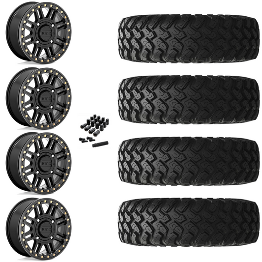 15" KMC Cage KS250 Beadlock Black UTV Rims & 30" EFX MotoRally Tires 8 Ply Mounted