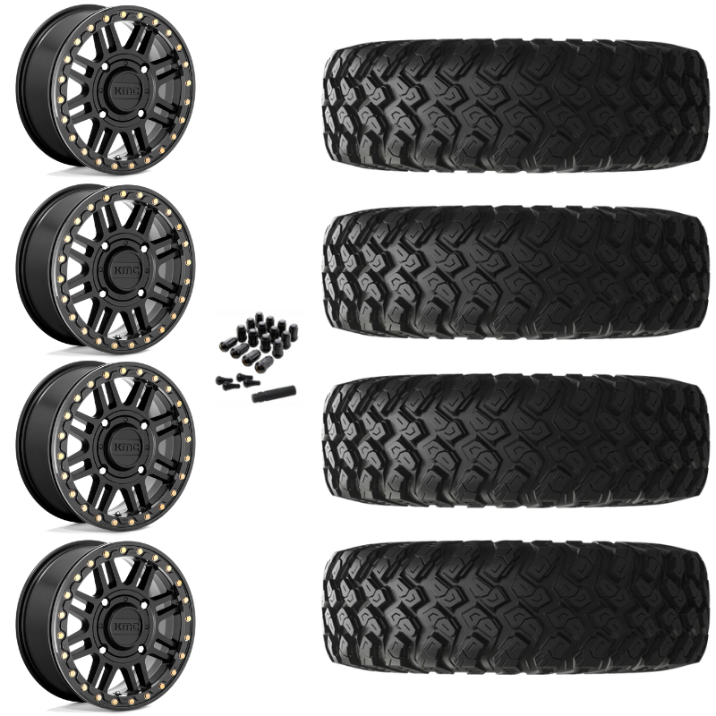 15" KMC Cage KS250 Beadlock Black UTV Rims & 35" EFX MotoRally Tires 8 Ply Mounted