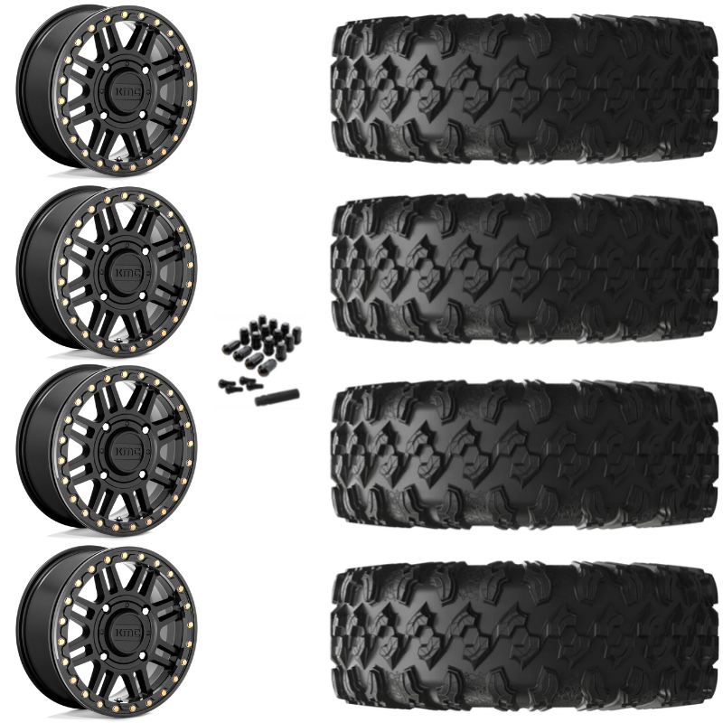 15" KMC Cage KS250 Beadlock Black UTV Rims & 30" EFX MotoRavage Tires 8 Ply Mounted