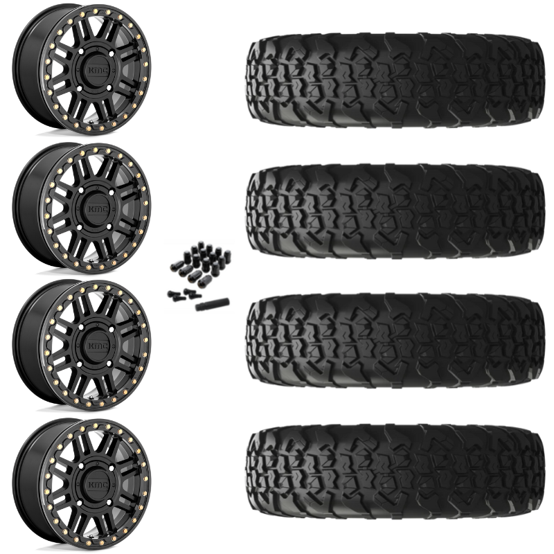 15" KMC Cage KS250 Beadlock Black UTV Rims & 32" EFX MotoVator R/T Tires 8 Ply Mounted