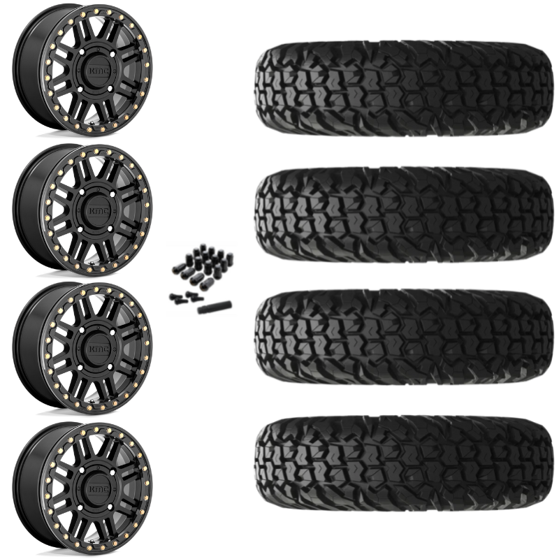 15" KMC Cage KS250 Beadlock Black UTV Rims & 34" EFX MotoVator Tires 8 Ply Mounted