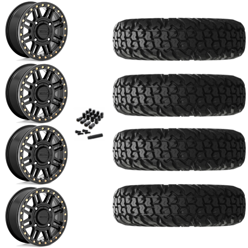 15" KMC Cage KS250 Beadlock Black UTV Rims & 30" EFX MotoVator Tires 8 Ply Mounted