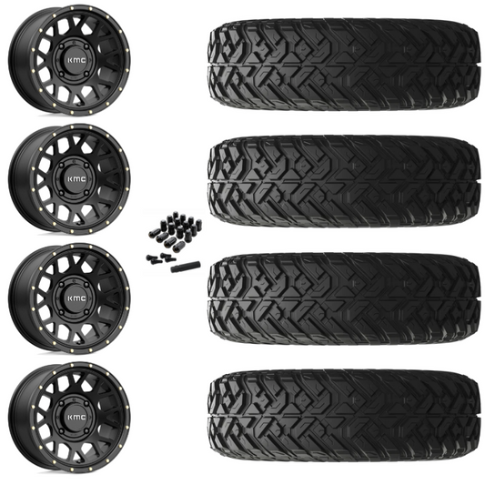14" KMC Grenade KS135 Black UTV Rims & 28" EFX Gripper R/T-K Tires 10 Ply Mounted