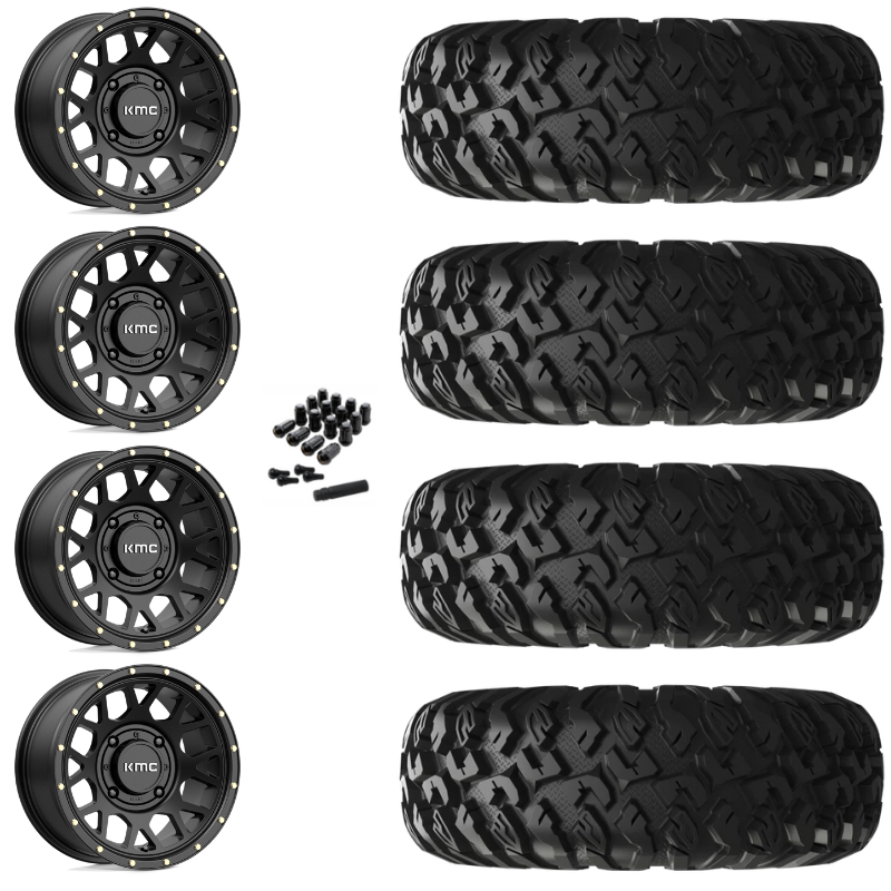 15" KMC Grenade KS135 Black UTV Rims & 28" EFX MotoClaw Tires 8 Ply Mounted