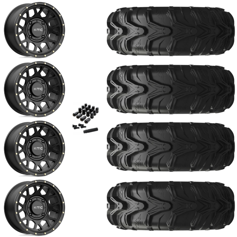14" KMC Grenade KS135 Black UTV Rims & 27" EFX MotoMax Tires 6 Ply Mounted