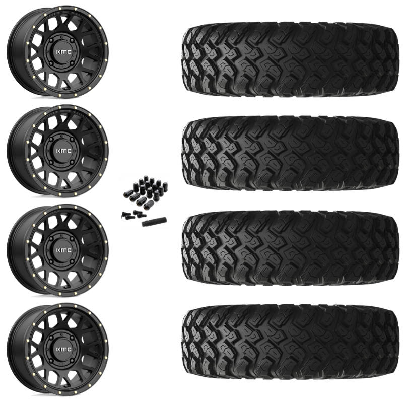 15" KMC Grenade KS135 Black UTV Rims & 28" EFX MotoRally Tires 8 Ply Mounted