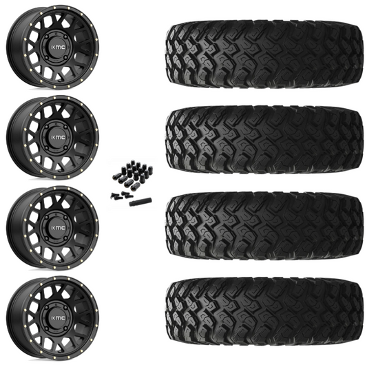 14" KMC Grenade KS135 Black UTV Rims & 28" EFX MotoRally Tires 8 Ply Mounted