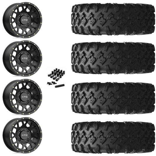 14" KMC Grenade KS135 Black UTV Rims & 30" EFX MotoRavage Tires 8 Ply Mounted