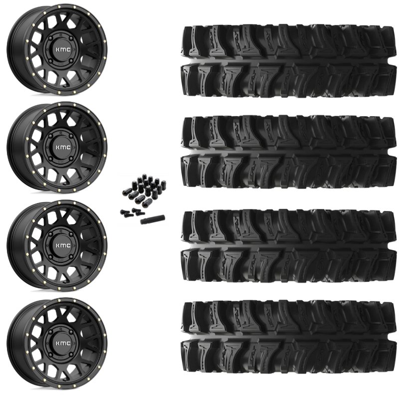 14" KMC Grenade KS135 Black UTV Rims & 28" EFX MotoSlayer Tires 6 Ply Mounted