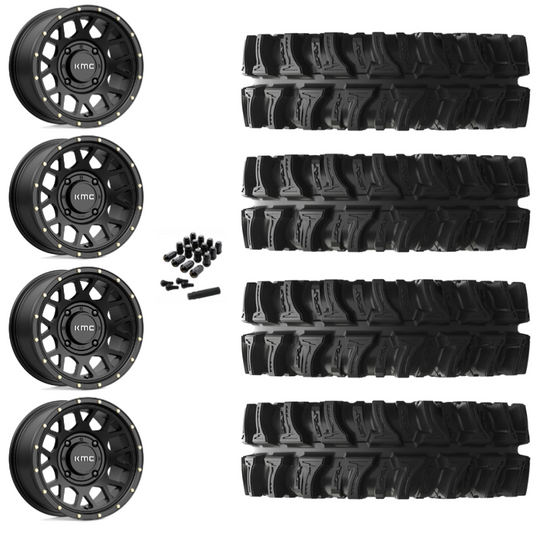 14" KMC Grenade KS135 Black UTV Rims & 28" EFX MotoSlayer Tires 6 Ply Mounted