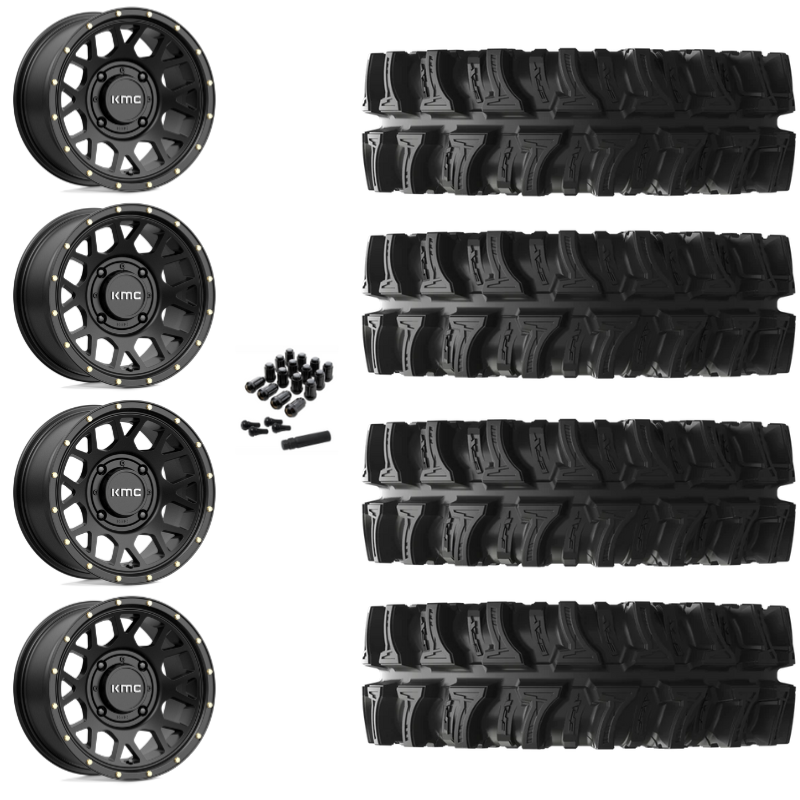 14" KMC Grenade KS135 Black UTV Rims & 30" EFX MotoSlayer Tires 6 Ply Mounted