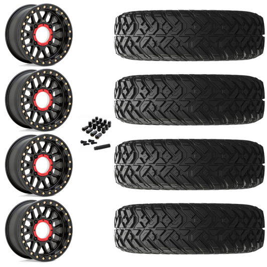 14" KMC Grenade KS235 Beadlock Black UTV Rims & 28" EFX Gripper R/T-K Tires 10 Ply Mounted