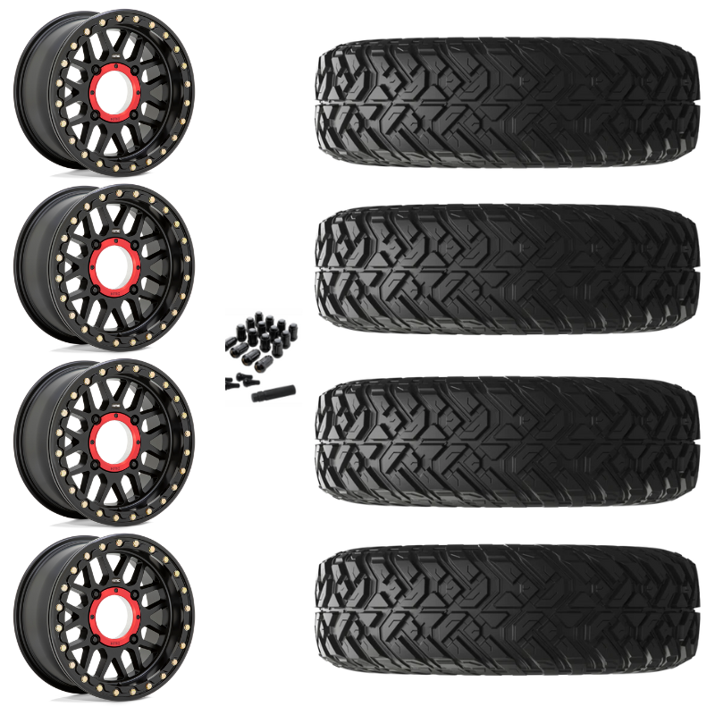 14" KMC Grenade KS235 Beadlock Black UTV Rims & 32" EFX Gripper R/T Tires 10 Ply Mounted