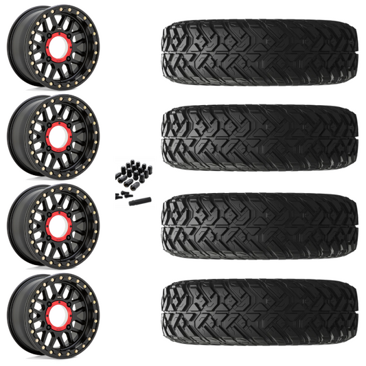 14" KMC Grenade KS235 Beadlock Black UTV Rims & 28" EFX Gripper R/T Tires 10 Ply Mounted