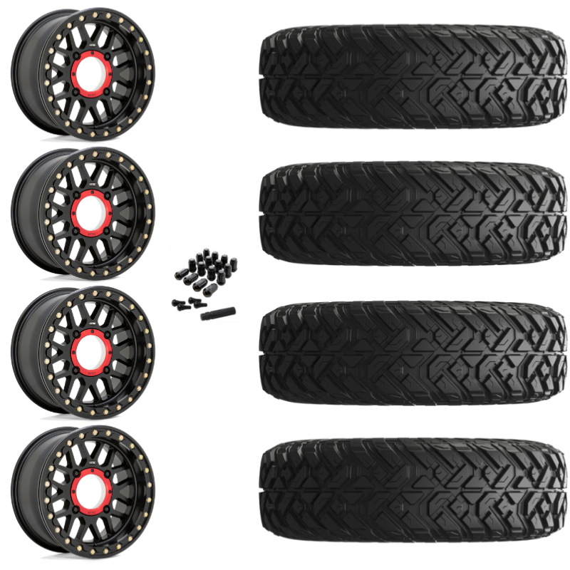 14" KMC Grenade KS235 Beadlock Black UTV Rims & 30" EFX Gripper Standard Tires 8 Ply Mounted